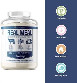 img 3 attached to 💙 Optimized Lean Meal Replacement Powder for Weight Loss & Diet - Real Meal by NutraOne, with Grass-Fed Whey, Organic Oats & Coconut Oil | Blueberry Flavor | 2.6 lbs.