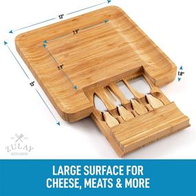 img 3 attached to 🧀 Zulay (Large) Bamboo Cheese Board and Knife Set - Premium Extra Thick Wooden Cheese Cutting Board with 4 Piece Knife Set - Ideal Charcuterie Board for Wine and Cheese Platters