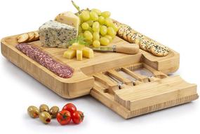 img 4 attached to 🧀 Zulay (Large) Bamboo Cheese Board and Knife Set - Premium Extra Thick Wooden Cheese Cutting Board with 4 Piece Knife Set - Ideal Charcuterie Board for Wine and Cheese Platters