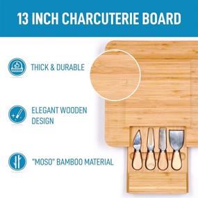 img 2 attached to 🧀 Zulay (Large) Bamboo Cheese Board and Knife Set - Premium Extra Thick Wooden Cheese Cutting Board with 4 Piece Knife Set - Ideal Charcuterie Board for Wine and Cheese Platters