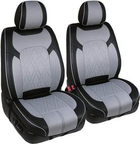 img 4 attached to 🚗 Season Guard Traveler Automotive Car Seat Covers: 3D Semi-Custom Luxury Faux Leather, Universal Fit For Cars Truck Van SUV - Black with Grey Accent