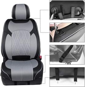 img 1 attached to 🚗 Season Guard Traveler Automotive Car Seat Covers: 3D Semi-Custom Luxury Faux Leather, Universal Fit For Cars Truck Van SUV - Black with Grey Accent