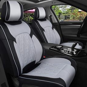 img 3 attached to 🚗 Season Guard Traveler Automotive Car Seat Covers: 3D Semi-Custom Luxury Faux Leather, Universal Fit For Cars Truck Van SUV - Black with Grey Accent