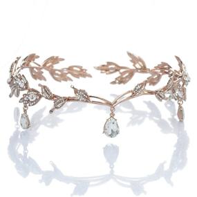 img 4 attached to 👑 Rhinestone Leaf Wedding Tiara Headband for Brides - Rose Gold Crown Headband for Pageants, Wedding, Prom, and Birthday