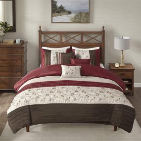 img 4 attached to 🛏️ Stunning Madison Park Serene Red Embroidered Duvet Cover Set – 6 Piece, Full/Queen Size