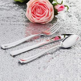 img 2 attached to 🍴 Nervure 300 Piece Silver Plastic Silverware Set: Premium Disposable Flatware for Parties, Weddings & Catering Events - Heavyweight Silver Cutlery (100 Forks,100 Knives,100 Spoons)