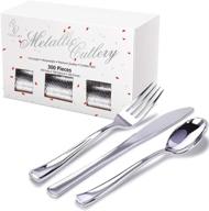 🍴 nervure 300 piece silver plastic silverware set: premium disposable flatware for parties, weddings & catering events - heavyweight silver cutlery (100 forks,100 knives,100 spoons) logo