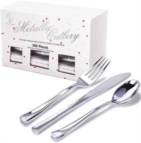 img 4 attached to 🍴 Nervure 300 Piece Silver Plastic Silverware Set: Premium Disposable Flatware for Parties, Weddings & Catering Events - Heavyweight Silver Cutlery (100 Forks,100 Knives,100 Spoons)