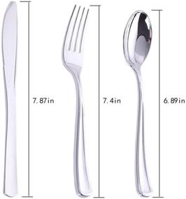 img 3 attached to 🍴 Nervure 300 Piece Silver Plastic Silverware Set: Premium Disposable Flatware for Parties, Weddings & Catering Events - Heavyweight Silver Cutlery (100 Forks,100 Knives,100 Spoons)