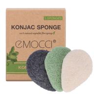 🌿 emocci organic konjac sponge set for face - activated charcoal reusable facial sponge for gentle daily exfoliation & skincare - makeup remover - natural konjac sponge with gift box - 3pcs pack logo