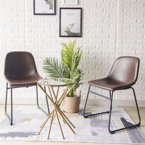 img 1 attached to 🪑 Set of 2 Rfiver Leather Dining Chairs - Brown Faux Leather Bucket Seat with Black Metal Legs - Modern Industrial Mid Century Style - Ideal for Home, Kitchen, Dining Room, Living Room, Bedroom - Indoor Upholstered Furniture