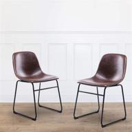 🪑 set of 2 rfiver leather dining chairs - brown faux leather bucket seat with black metal legs - modern industrial mid century style - ideal for home, kitchen, dining room, living room, bedroom - indoor upholstered furniture логотип