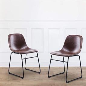 img 2 attached to 🪑 Set of 2 Rfiver Leather Dining Chairs - Brown Faux Leather Bucket Seat with Black Metal Legs - Modern Industrial Mid Century Style - Ideal for Home, Kitchen, Dining Room, Living Room, Bedroom - Indoor Upholstered Furniture