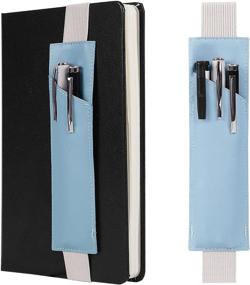 img 4 attached to 📚 2-Pack Adjustable Leather Pen Holder Bands in Light Blue for Hardcover Notebooks, Journals, Planners - Suitable for Heights 8&#34; to 11.5&#34;