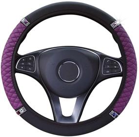 img 1 attached to 🔮 Stylish and Functional: Universal 15" Purple Leather Steering Wheel Cover with Anti-Slip Wrap and Bling Diamond Protector