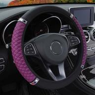 🔮 stylish and functional: universal 15" purple leather steering wheel cover with anti-slip wrap and bling diamond protector logo