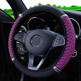 img 3 attached to 🔮 Stylish and Functional: Universal 15" Purple Leather Steering Wheel Cover with Anti-Slip Wrap and Bling Diamond Protector