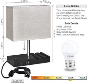 img 2 attached to 🛏️ Multipurpose Bedside Lamp with 3 Phone Stand Base, Natural Daylight, USB Charging Ports, AC Outlets, and LED Bulb Included