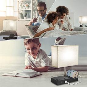 img 3 attached to 🛏️ Multipurpose Bedside Lamp with 3 Phone Stand Base, Natural Daylight, USB Charging Ports, AC Outlets, and LED Bulb Included