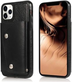 img 3 attached to 📱 Stylish iPhone 11 Pro Card Holder Case: LUVI with Neck Strap & Crossbody Chain – Black PU Leather Wallet & Protective Cover with Credit Card Slot