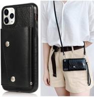 📱 stylish iphone 11 pro card holder case: luvi with neck strap & crossbody chain – black pu leather wallet & protective cover with credit card slot logo