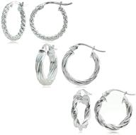 💍 set of 3 sterling silver polished twist design 15mm round hoop earrings logo