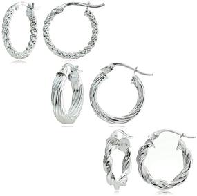 img 4 attached to 💍 Set of 3 Sterling Silver Polished Twist Design 15mm Round Hoop Earrings