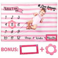 📅 monthly milestone baby blanket set + 2 frame props, 60x40 inches, thick & soft minky fleece (pink) logo