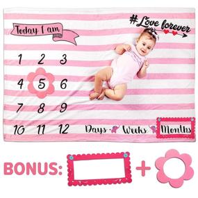 img 4 attached to 📅 Monthly Milestone Baby Blanket Set + 2 Frame Props, 60x40 inches, Thick & Soft Minky Fleece (Pink)