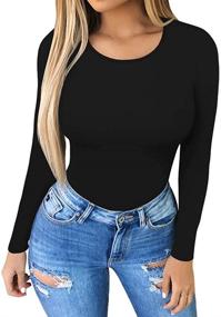 img 3 attached to 👕 MANGOPOP Round Collar Bodysuit: Women's Short Sleeve & Long Sleeve Tops T Shirt