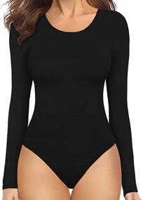 img 4 attached to 👕 MANGOPOP Round Collar Bodysuit: Women's Short Sleeve & Long Sleeve Tops T Shirt