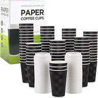 ☕️ kaboyas 16 oz [85 set] togo disposable black paper coffee cups with lids - to-go cup, ripple cup, insulated hot beverage cups for on-the-go logo