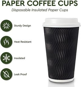 img 3 attached to ☕️ KABOYAS 16 oz [85 Set] Togo Disposable Black Paper Coffee Cups with Lids - to-go cup, ripple cup, insulated hot beverage cups for on-the-go