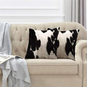 img 2 attached to 🐄 Kutita Set of 2 Cow Print Throw Pillow Covers 18x18 inch - Real Black and White Hide Pattern, Double-Sided Home Decor Pillowcase