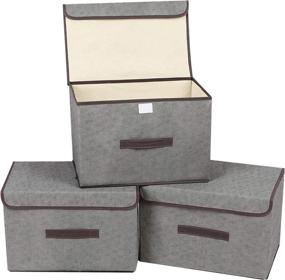 img 4 attached to 📦 XINGUANGYI Flip-top Storage Boxes, Fabric Bins with Lid, Collapsible Large Baskets for Clothes, Books, Toys Cubes, Home [3-Pack]