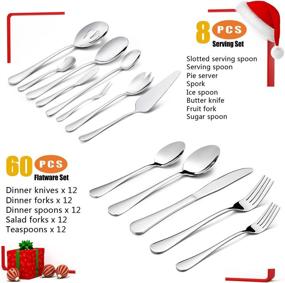 img 3 attached to 🍴 Silverware Set with Serving Set - HaWare Stainless Steel Flatware Set, 68-Piece Modern Eating Utensils Set, Forks/Spoons/Dinner Knives, Service for 12, Mirror Polished, Dishwasher Safe