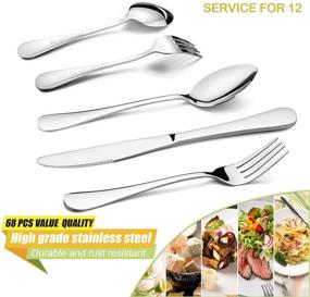 img 2 attached to 🍴 Silverware Set with Serving Set - HaWare Stainless Steel Flatware Set, 68-Piece Modern Eating Utensils Set, Forks/Spoons/Dinner Knives, Service for 12, Mirror Polished, Dishwasher Safe