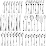 🍴 silverware set with serving set - haware stainless steel flatware set, 68-piece modern eating utensils set, forks/spoons/dinner knives, service for 12, mirror polished, dishwasher safe logo