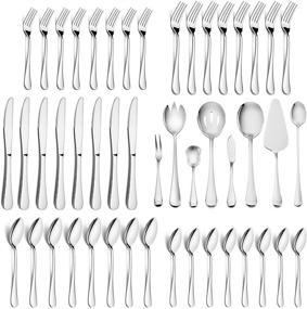 img 4 attached to 🍴 Silverware Set with Serving Set - HaWare Stainless Steel Flatware Set, 68-Piece Modern Eating Utensils Set, Forks/Spoons/Dinner Knives, Service for 12, Mirror Polished, Dishwasher Safe