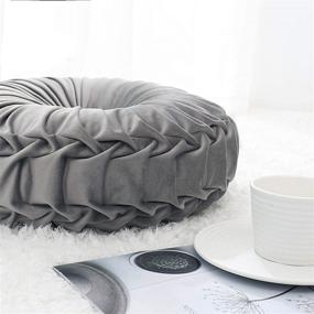 img 3 attached to 🎃 Nottingson Home Grey Velvet Pumpkin Decorative Round Pillow Floor Cushion with Insert - Front Porch Outdoor Pillow for Chair, Sofa, Living Room, Bedroom, Dining Room - 13x13x4.7 Inch, 1 Piece (Gray)