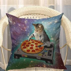 img 1 attached to 🍕 Mugod Pizza Cat Decorative Throw Pillow Cover Case: Hipster Cool Cat Galaxy Sparkling Stars Design for Couch Sofa Bed - 18x18 Inch, Cotton Linen Square Standard Cushion Covers