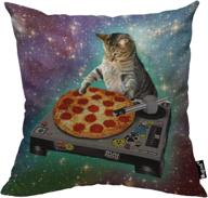 🍕 mugod pizza cat decorative throw pillow cover case: hipster cool cat galaxy sparkling stars design for couch sofa bed - 18x18 inch, cotton linen square standard cushion covers логотип