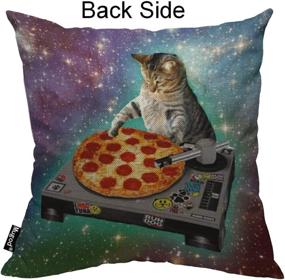 img 3 attached to 🍕 Mugod Pizza Cat Decorative Throw Pillow Cover Case: Hipster Cool Cat Galaxy Sparkling Stars Design for Couch Sofa Bed - 18x18 Inch, Cotton Linen Square Standard Cushion Covers