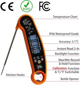 img 2 attached to 🍊 HONJAN Orange Waterproof Instant Read Food Thermometer: Enhanced Kitchen Cooking With Backlight and Calibration Feature