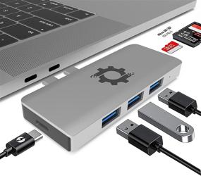 img 4 attached to 🔌 NOV8Tech USB C Hub Dongle for MacBook Pro M1 2021/2020/2019/2018/2017/2016 &amp; MacBook Air 2021-2018: 6-in-2 Silver Multiport Adapter with 100W Power Delivery, USB 3.0, and SD Card Reader