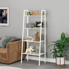 img 2 attached to Function Home 4-Tier Ladder Bookshelf: Contemporary Leaning Bookcase in White - Easy Assembly, Wood and Metal Etagere for Living Room & Office