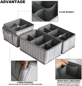 img 3 attached to 🗄️ Grey Makeup Organizer Bins - Adjustable Storage Box for Cosmetics, Brushes, Bathroom Countertop, Dresser - Set of 3