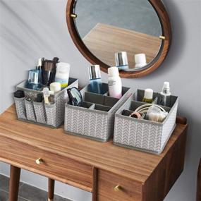 img 2 attached to 🗄️ Grey Makeup Organizer Bins - Adjustable Storage Box for Cosmetics, Brushes, Bathroom Countertop, Dresser - Set of 3