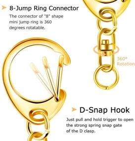 img 2 attached to 🔑 80 Pcs Keychain Clip D Snap Hook, Roctee Metal Key Ring with Chain Hooks for Lanyard Key Chain Crafting, DIY Crafts Keychain Carabiner Clip Hardware with Open Jump Ring in Gold