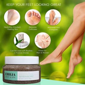 img 1 attached to Emilia Foot Scrubs - Natural Organic Exfoliating Scrub for Body, Hand &amp; Foot - Feet Exfoliator with Dead Sea Mineral Salt + Refreshing Peppermint Oil + Apricot Scrub - Ideal for Bath, Pedicure &amp; Cracked Heel Care